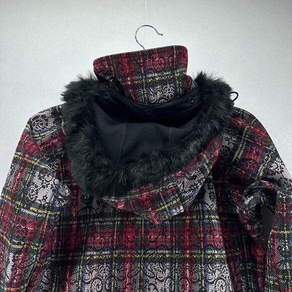 Body Glove Jacket Women S Plaid Faux Fur Trim Fleece Lined Hoodie Waterproof Red - Picture 5 of 14